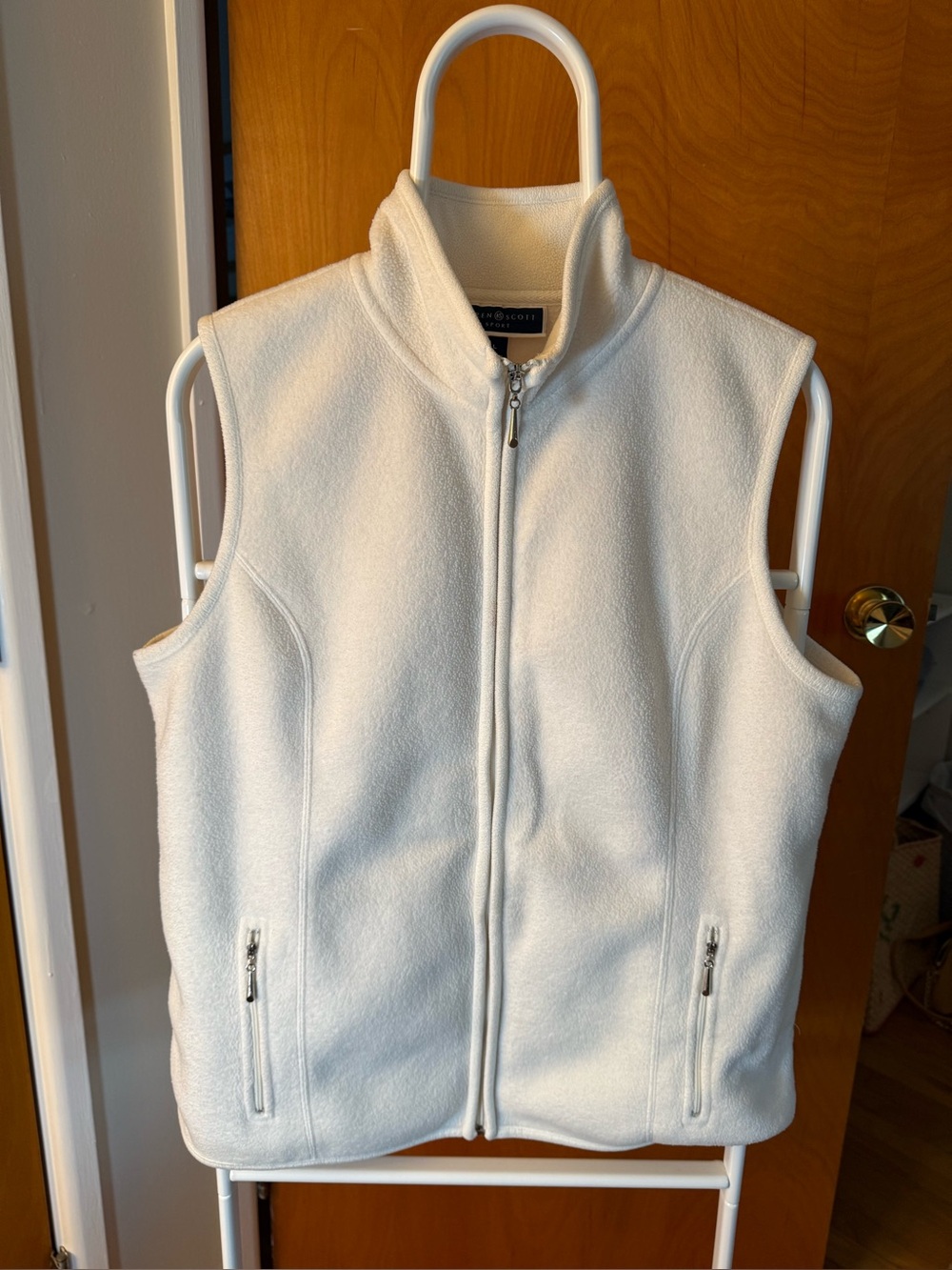 Karen Scott Off White Fleece Zip Front Vest